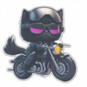 Niedliches Black Cat Riding Motorrad Aufkleber (Vorderseite)