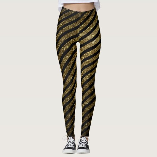 Niedliches Black Gold Candy Strip Glitzer Muster Leggings (Vorderseite)