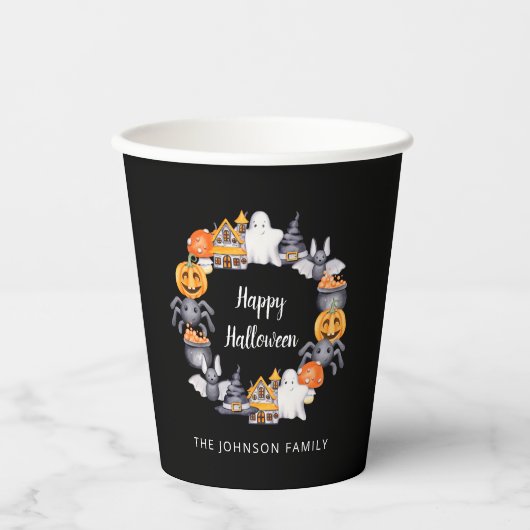 Niedliches Black Happy Halloween Illustration Part Pappbecher (Vorderseite)