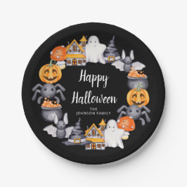 Niedliches Black Happy Halloween Illustration Part Pappteller