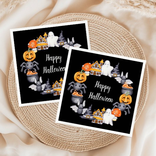 Niedliches Black Happy Halloween Illustration Part Serviette