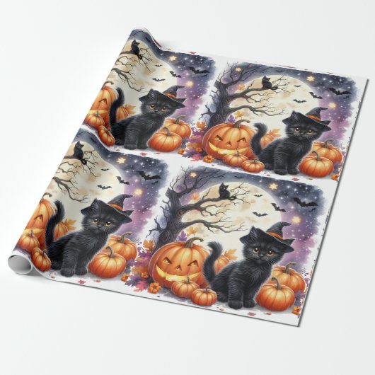 Niedliches Black Kitty Cat Halloween Wrapping Pape Geschenkpapier (Ungerollt)