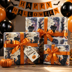 Niedliches Black Kitty Cat Halloween Wrapping Pape Geschenkpapier