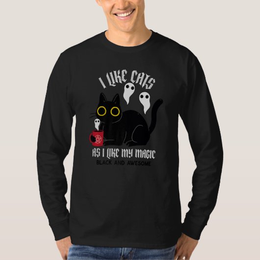 Niedliches Black Kitty Witchy T-Shirt mit Ghosts B (Vorderseite)