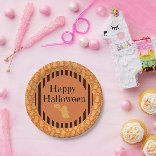 Niedliches Black Orange Ghost Happy Halloween Part Pappteller (Party)