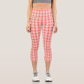 Niedliches Blatt Coral & Weiß Muster Trendy Capri Leggings (Vorderseite)