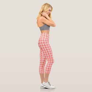 Niedliches Blatt Coral & Weiß Muster Trendy Capri Leggings