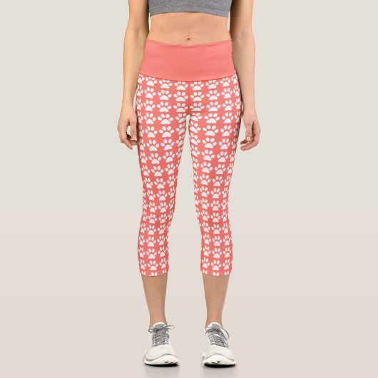 Niedliches Blatt Korallenweiße Muster Trendy Fitne Capri Leggings (Vorderseite)