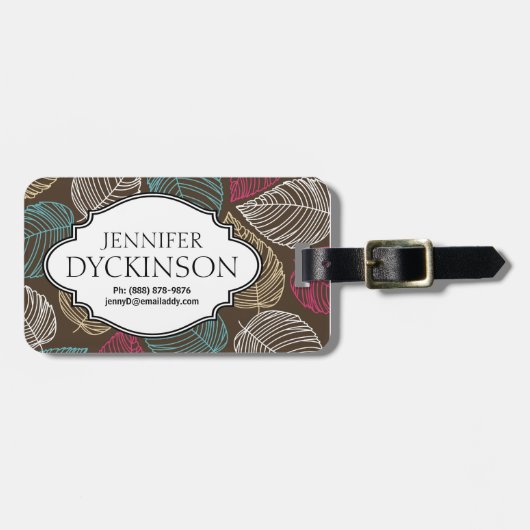 Niedliches Blatt-Muster-Rosa-Brown-blaues Gepäckanhänger (Vorderseite horizontal)