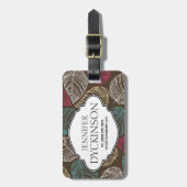 Niedliches Blatt-Muster-Rosa-Brown-blaues Gepäckanhänger (Vorderseite vertikal)