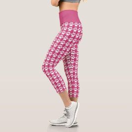 Niedliches Blatt Rosa Weißes Muster Trendy Athleti Capri Leggings
