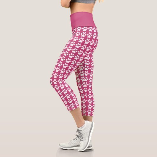 Niedliches Blatt Rosa Weißes Muster Trendy Athleti Capri Leggings (Links)