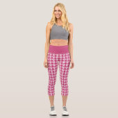 Niedliches Blatt Rosa Weißes Muster Trendy Athleti Capri Leggings (Vorderseite)