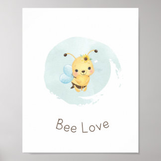 Niedliches Blau/Gelbe Bienen Happy Boys Kinderzimm Poster