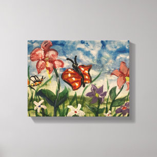 Niedliches Blau mit Orange Watercolor Kinderkunst Leinwanddruck