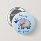 Niedliches Blau steigt Elefant-Baby-Duschen-Wirt Button (Vorne & Hinten)