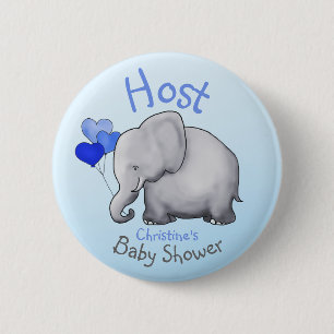 Niedliches Blau steigt Elefant-Baby-Duschen-Wirt Button