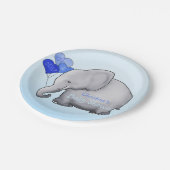 Niedliches Blau steigt Elefant-Jungen-Baby-Dusche Pappteller (Schrägansicht)