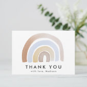 Niedliches Blau und Brauner Wasserfarben Regenboge Dankeskarte (Stehend Vorderseite)