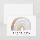Niedliches Blau und Brauner Wasserfarben Regenboge Dankeskarte (Vorne/Hinten)