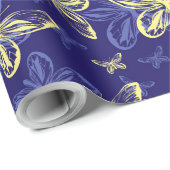 Niedliches Blau und Gelb Schmetterling Illustriert Geschenkpapier (Rolleneckpunkt)