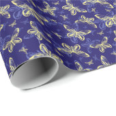 Niedliches Blau und Gelb Schmetterling Illustriert Geschenkpapier (Rolleneckpunkt)