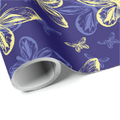 Niedliches Blau und Gelb Schmetterling Illustriert Geschenkpapier (Rolleneckpunkt)