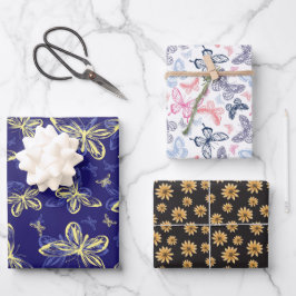 Niedliches Blau und Gelb Schmetterling Illustriert Geschenkpapier Set