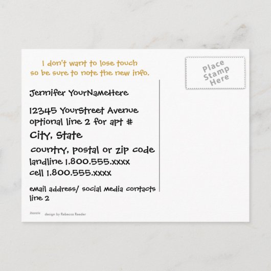 Niedliches Blau und Gold Blume Neue Adresse Ankündigungspostkarte (Rückseite)