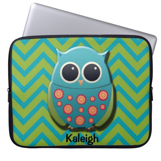 Niedliches Blau und grünes Owl auf Zickzack Laptop Laptopschutzhülle (Vorderseite)