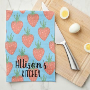 🍓 Niedliches Blau + Wasserfarbe Erdbeermuster Geschirrtuch