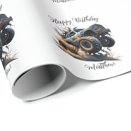 Niedliches blaubraunes Rennen Monster Lkw Kinder G Geschenkpapier (Rolleneckpunkt)