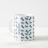 Niedliches Blauer Name Monogram Unicorn Muster Kaffeetasse (Vorderseite Links)