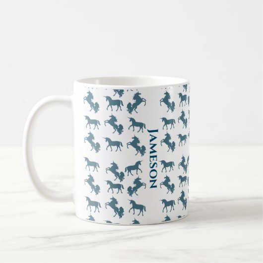 Niedliches Blauer Name Monogram Unicorn Muster Kaffeetasse (Links)