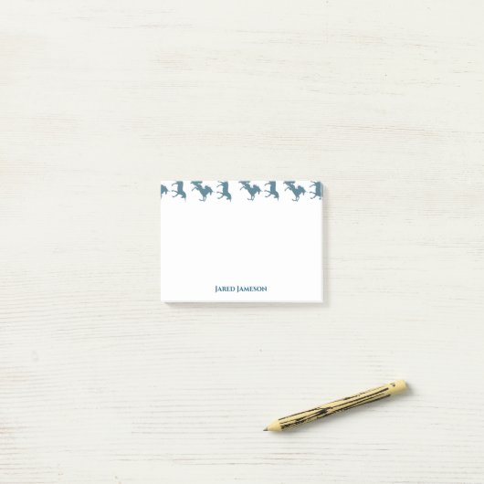 Niedliches Blauer Name Monogram Unicorn Muster Post-it Klebezettel (Auf Schreibtisch)