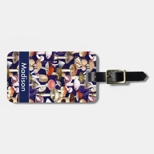 Niedliches blauer Pilzgartenmuster Gepäckanhänger (Vorderseite horizontal)