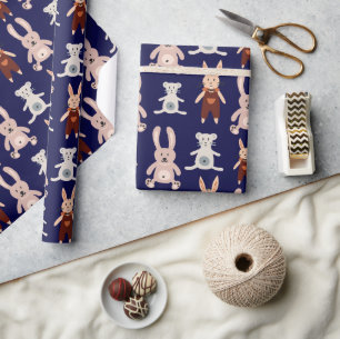 Niedliches Blauer Teddybär Katzenspielzeugmuster Geschenkpapier