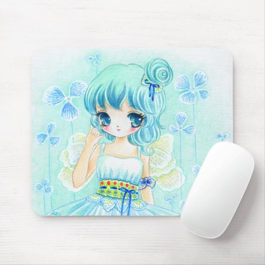 Niedliches blaues Animefeemädchen Mousepad (Mit Mouse)
