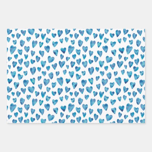 Niedliches blaues Aquarellmuster Liebe Geschenkpapier Set (Vorderseite 3)