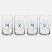 Niedliches Blaues Botanisches Grünes Monogramm Dosenglas (Vorderseite)