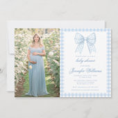 Niedliches blaues Bugband Babydusche Foto Einladung (Vorderseite)