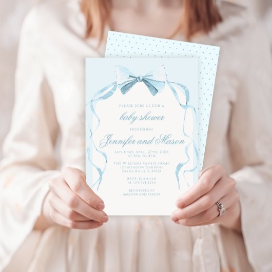Niedliches blaues Bugband Boho Babydusche Einladung