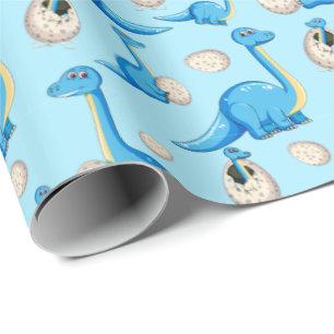niedliches blaues Cartoon-Dinosaurier-Muster mit B Geschenkpapier