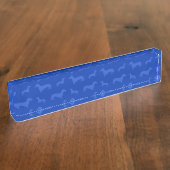 Niedliches blaues Dackelmuster Namensplakette (Seite)