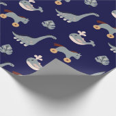 Niedliches blaues Dino Leaaf Kids Wrapping Paper Geschenkpapier (Ecke)