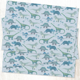 Niedliches Blaues Dinosaurier-Muster Geschenkpapier Set
