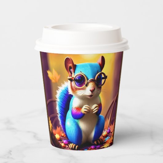 Niedliches blaues Eichhörnchen mit Brille Pappbecher (Rückseite)