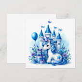 Niedliches Blaues Einhorn und Märchenschloss Einladung (Vorne/Hinten)