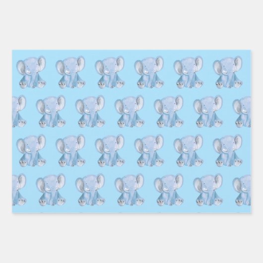 Niedliches blaues Elephant Wrapping Paper-Set Geschenkpapier Set (Vorderseite)