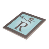 Niedliches blaues Eule-Monogramm-Trivette Fliese (Seite)